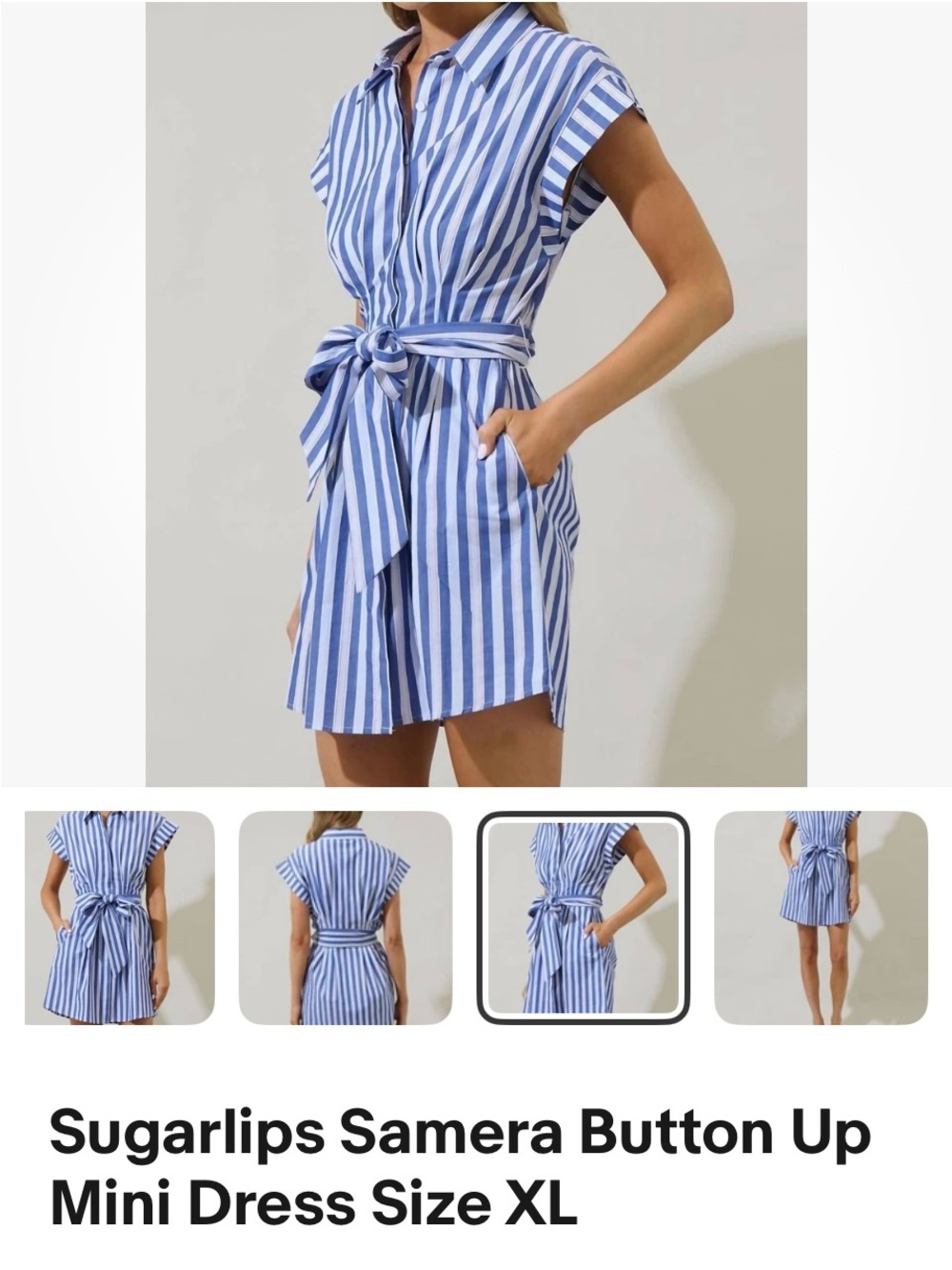 Sugarlips Blue & White Striped Button-Up Mini Dress